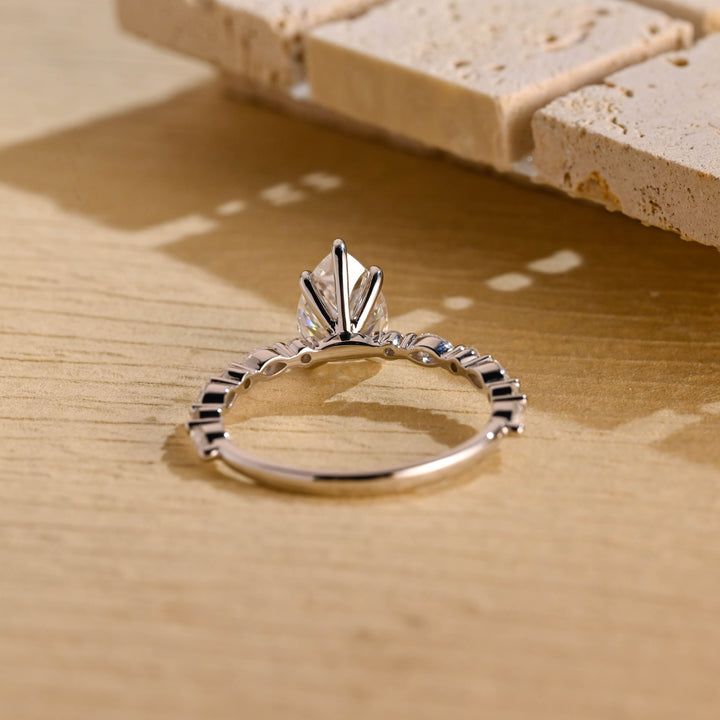 1.0ct-2.0ct Pear Cut Lab Grown Diamond Pave Engagement Ring