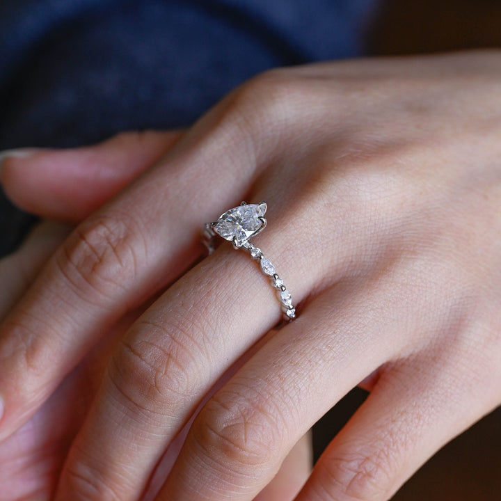 1.0ct-2.0ct Pear Cut Lab Grown Diamond Pave Engagement Ring