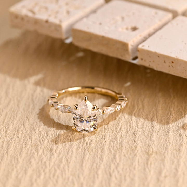 1.0ct-2.0ct Pear Cut Lab Grown Diamond Pave Engagement Ring