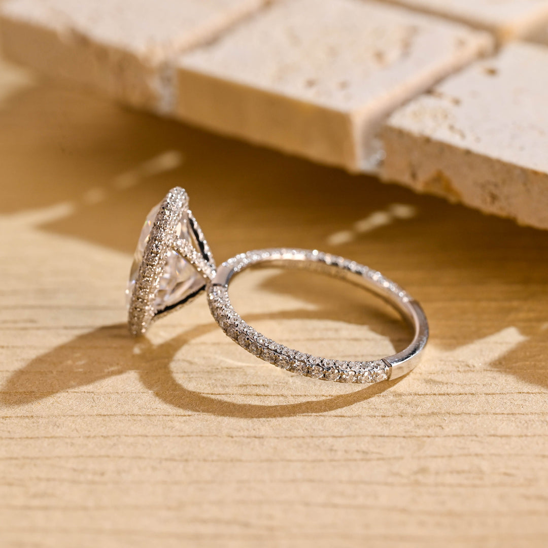 3.50ct-4.50ct Oval Cut Lab Grown Diamond Unique Halo Engagement Ring