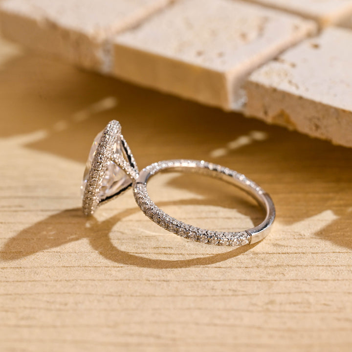 3.50ct-4.50ct Oval Cut Lab Grown Diamond Unique Halo Engagement Ring