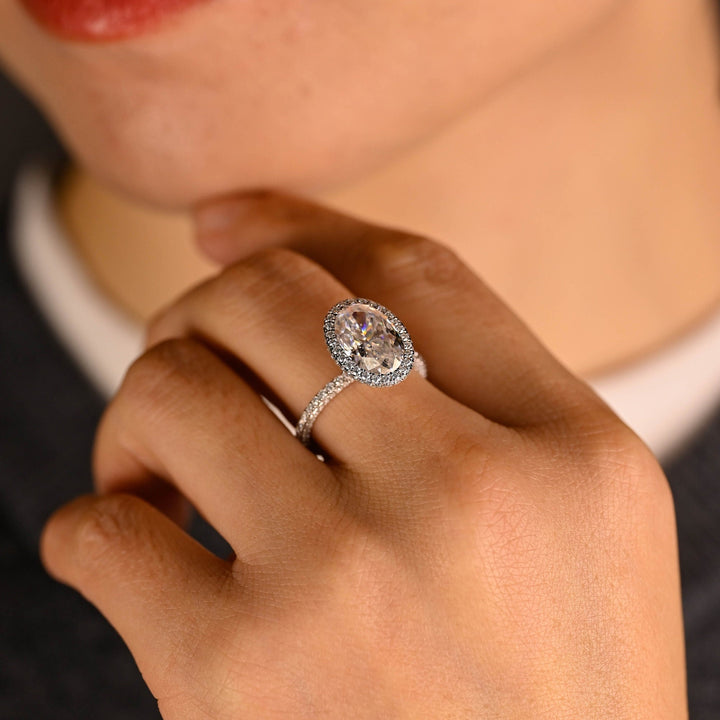 3.50ct-4.50ct Oval Cut Lab Grown Diamond Unique Halo Engagement Ring