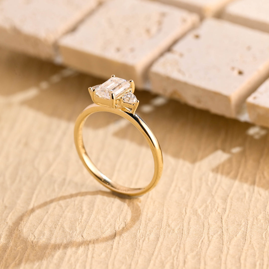 1.50ct-2.50ct Emerald Cut Lab Grown Diamond Three Stone Engagement Ring
