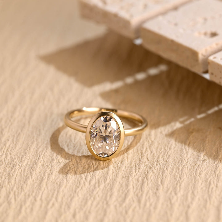 1.50ct-2.50ct Bezel Set Oval Cut Lab Grown Diamond Engagement Ring