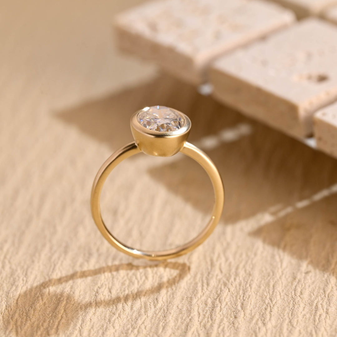 1.50ct-2.50ct Bezel Set Oval Cut Lab Grown Diamond Engagement Ring