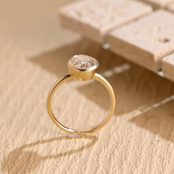 1.50ct-2.50ct Bezel Set Oval Cut Lab Grown Diamond Engagement Ring