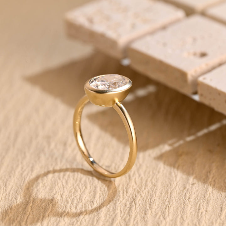 1.50ct-2.50ct Bezel Set Oval Cut Lab Grown Diamond Engagement Ring