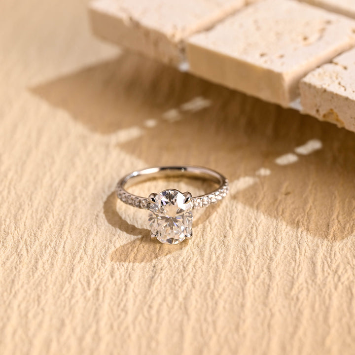 2.50ct-3.50ct Oval Cut Lab Grown Diamond Pave Engagement Ring