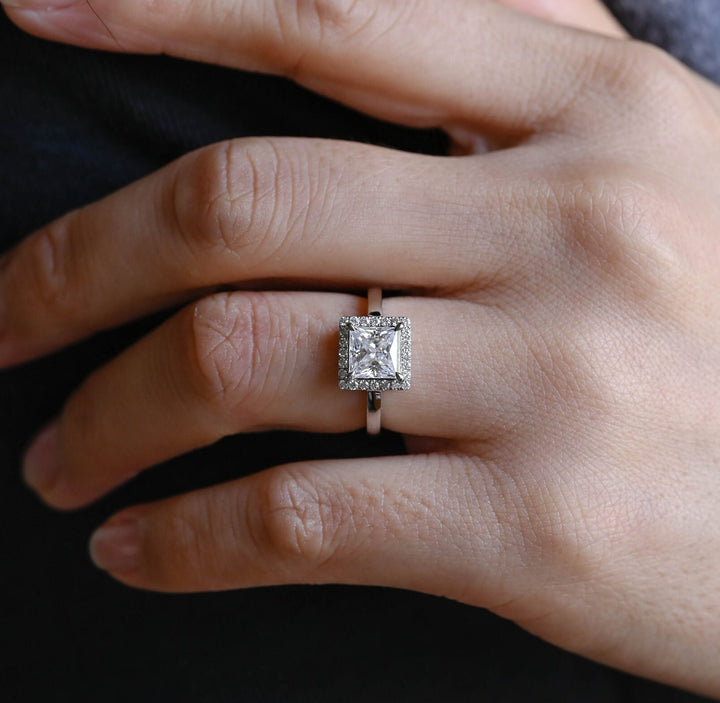 1.50ct-2.50ct Princess Cut Lab Grown Diamond Halo Engagement Ring
