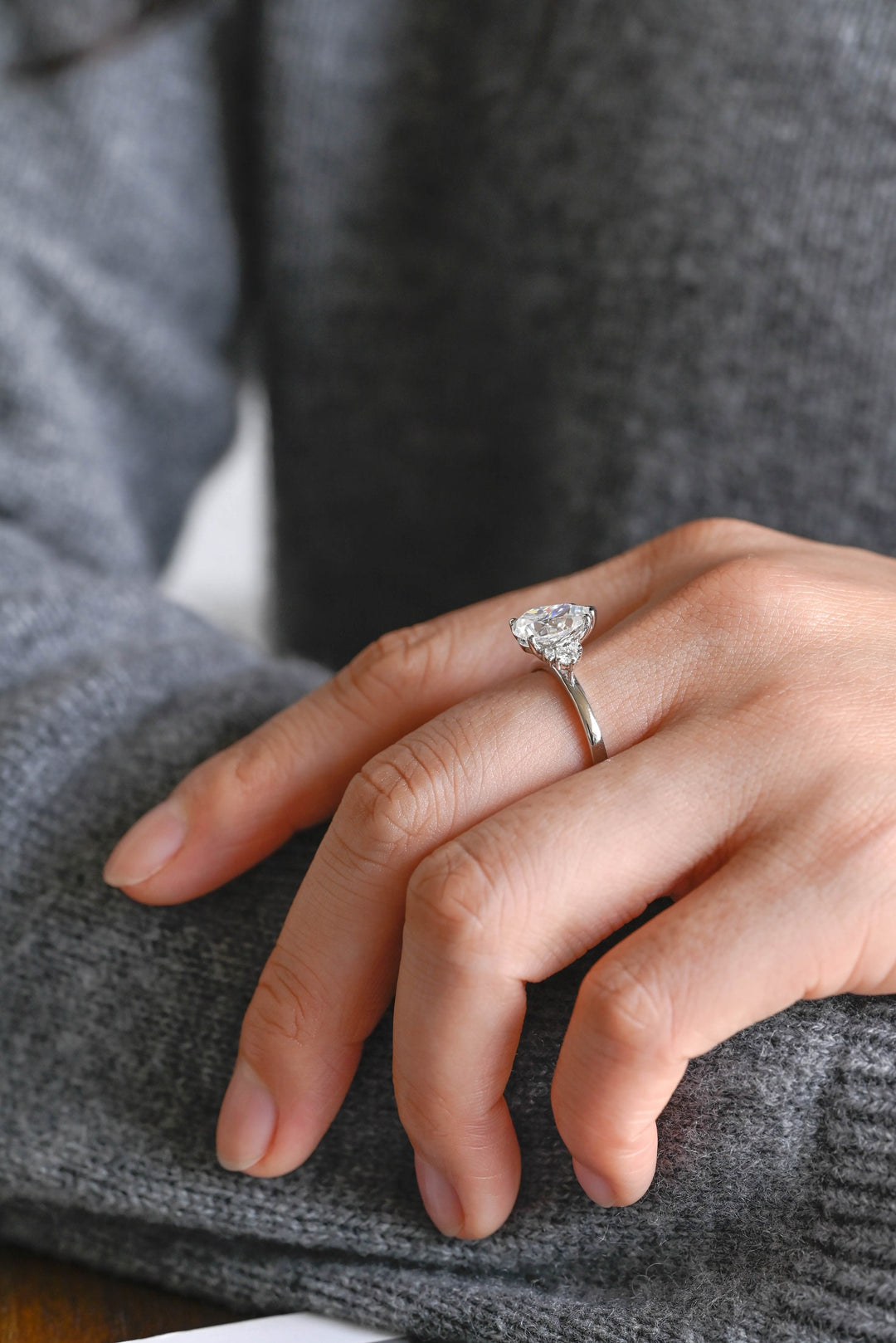 1.50ct-2.50ct Pear Cut Lab Grown Diamond Cluster Engagement Ring