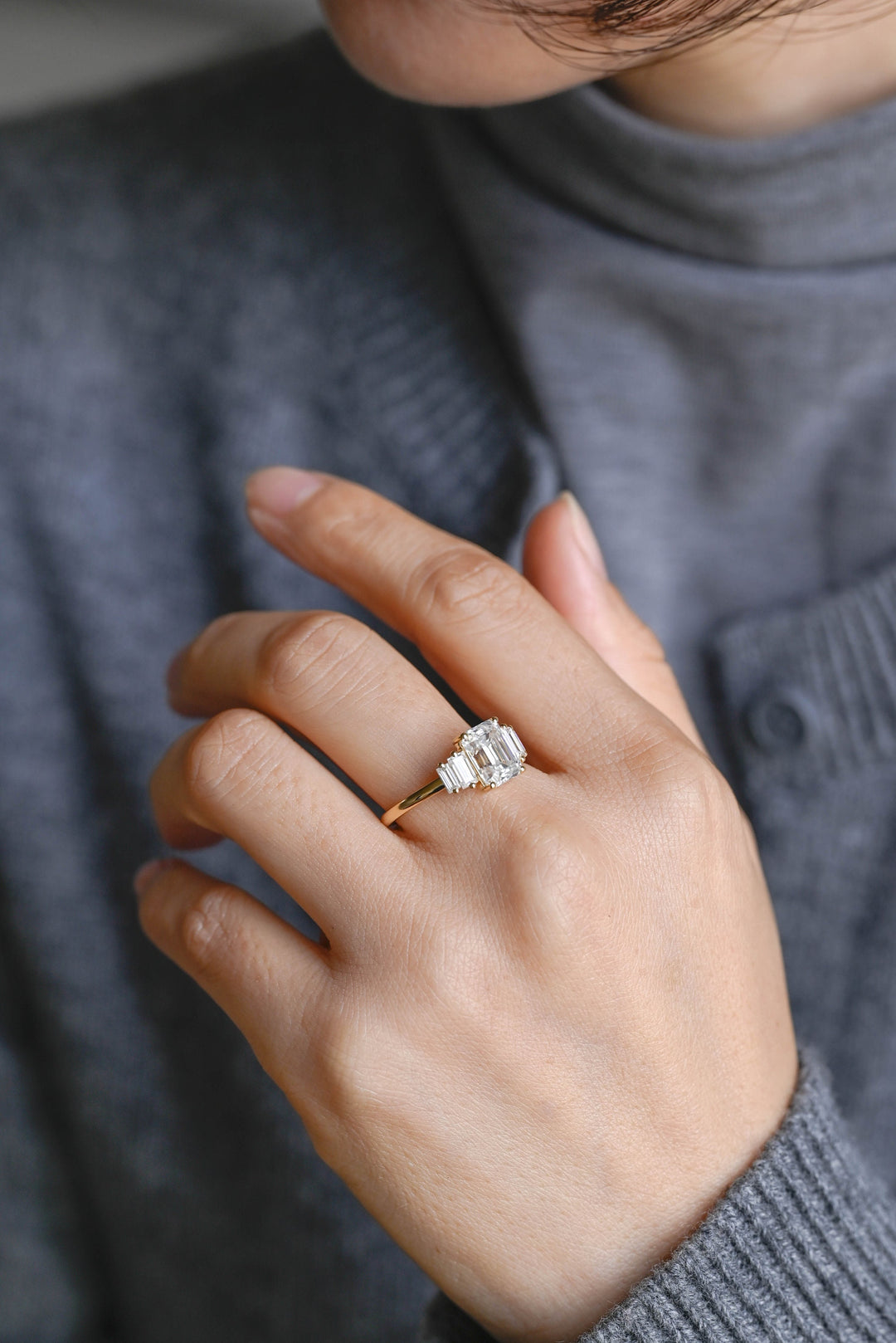 1.50ct-2.50ct Emerald Cut Lab Grown Diamond Five Stone Engagement Ring