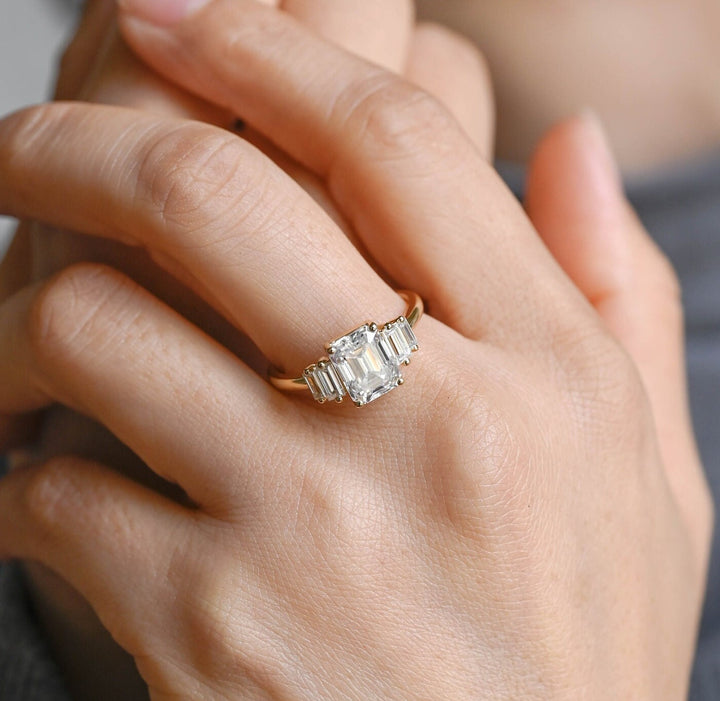 1.50ct-2.50ct Emerald Cut Lab Grown Diamond Five Stone Engagement Ring