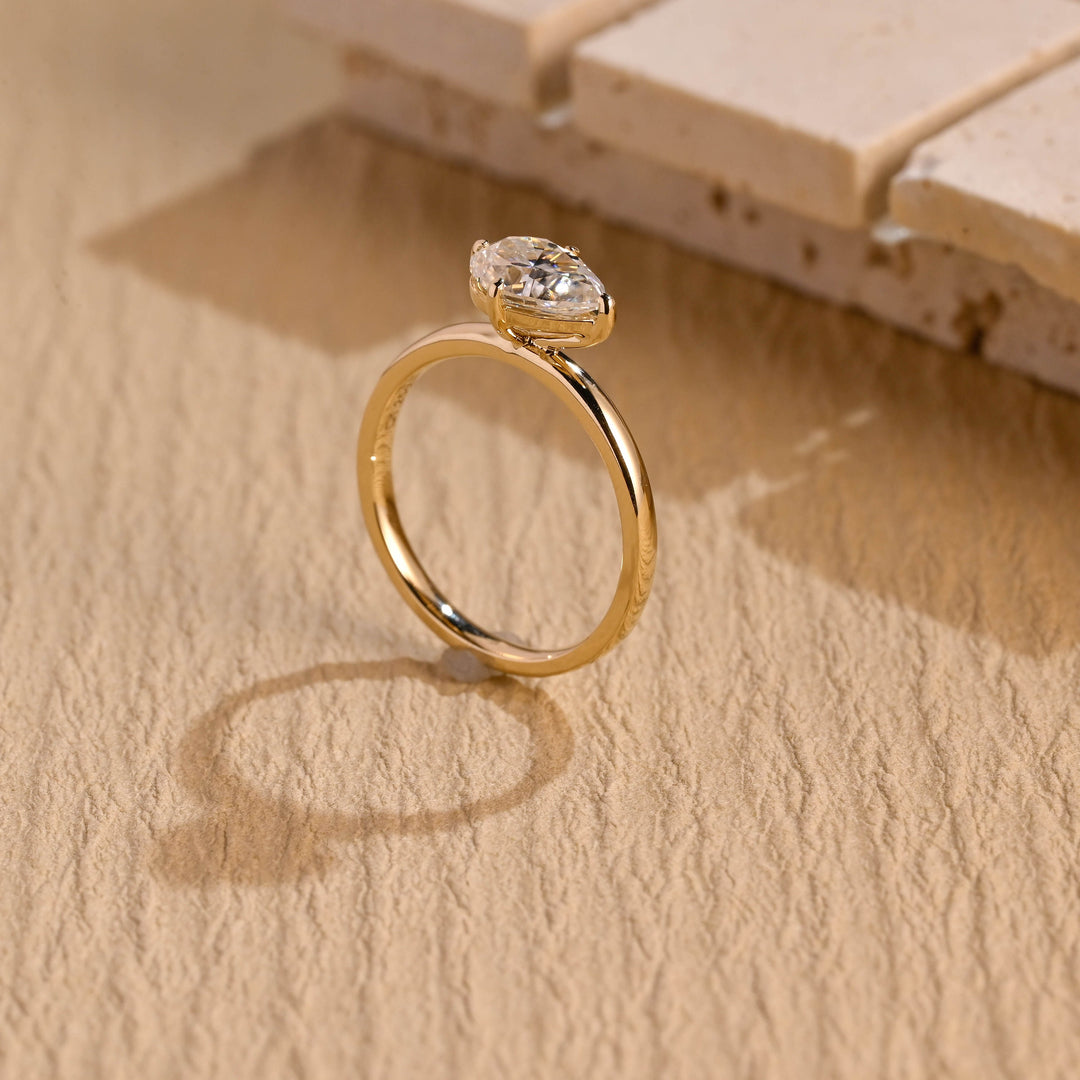 1.50ct-2.50ct East West Pear Cut Lab Grown Diamond Solitaire Engagement Ring