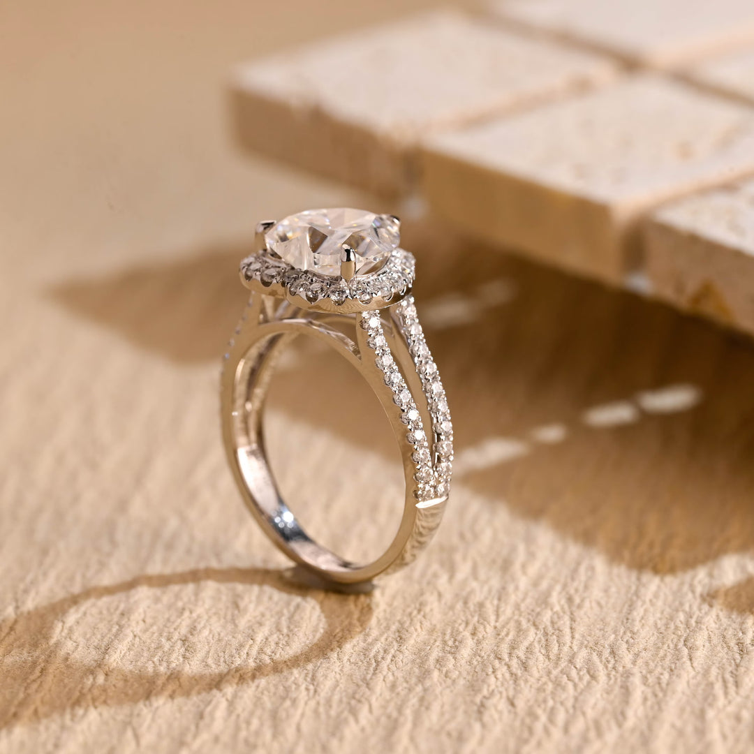 2.0ct-3.0ct Heart Cut Halo Lab Grown Diamond Split Shank Engagement Ring