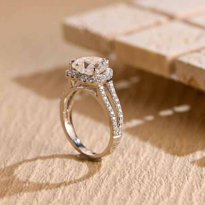 2.0ct-3.0ct Heart Cut Halo Lab Grown Diamond Split Shank Engagement Ring