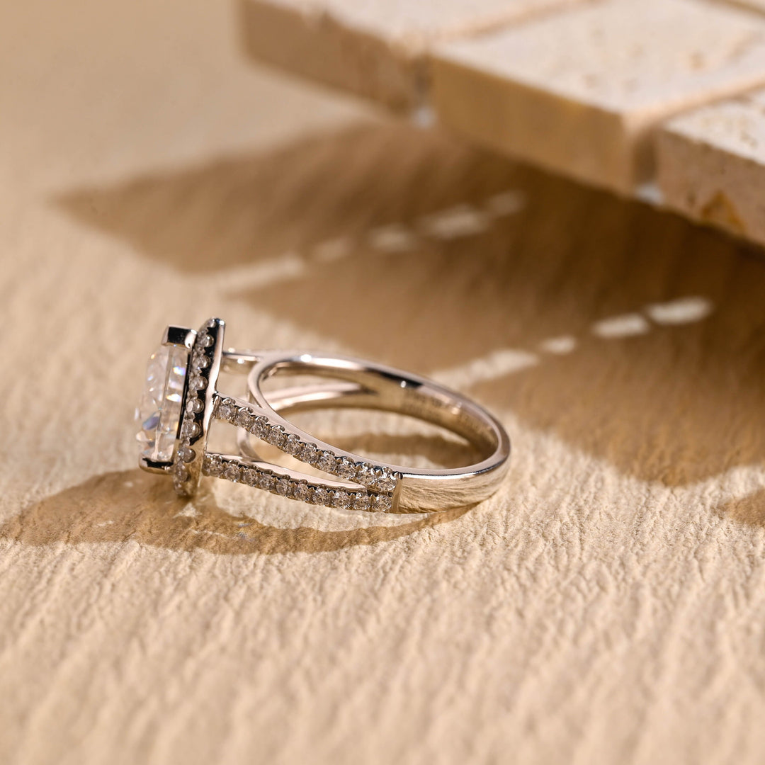 2.0ct-3.0ct Heart Cut Halo Lab Grown Diamond Split Shank Engagement Ring