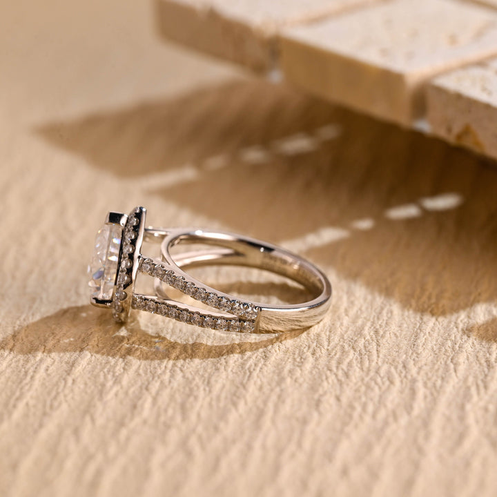 2.0ct-3.0ct Heart Cut Halo Lab Grown Diamond Split Shank Engagement Ring