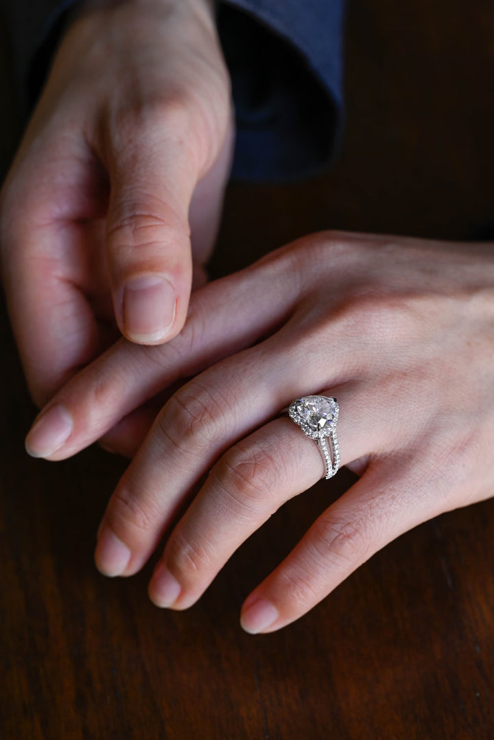 2.0ct-3.0ct Heart Cut Halo Lab Grown Diamond Split Shank Engagement Ring