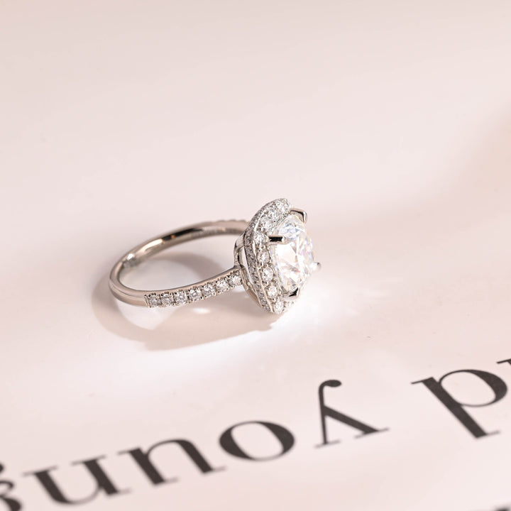 1.50ct-2.50ct Cushion Cut Lab Grown Diamond Halo Engagement Ring