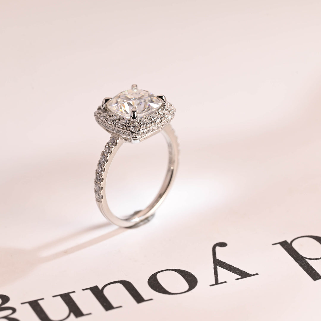 1.50ct-2.50ct Cushion Cut Lab Grown Diamond Halo Engagement Ring