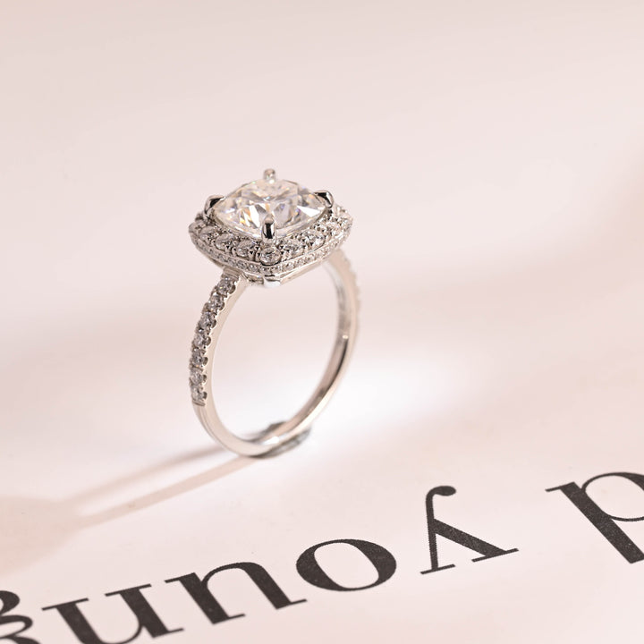 1.50ct-2.50ct Cushion Cut Lab Grown Diamond Halo Engagement Ring