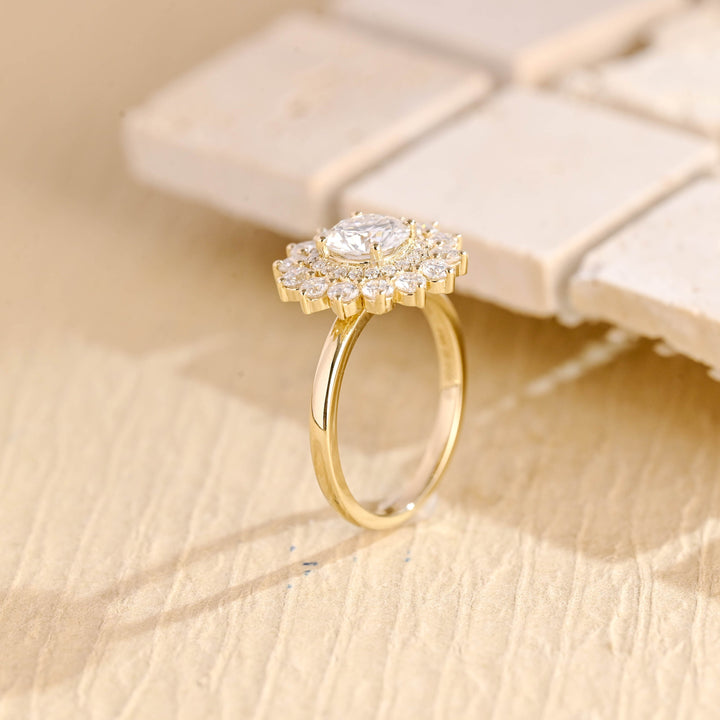 1.0ct-2.0ct Round Cut Lab Grown Diamond Double Halo Engagement Ring