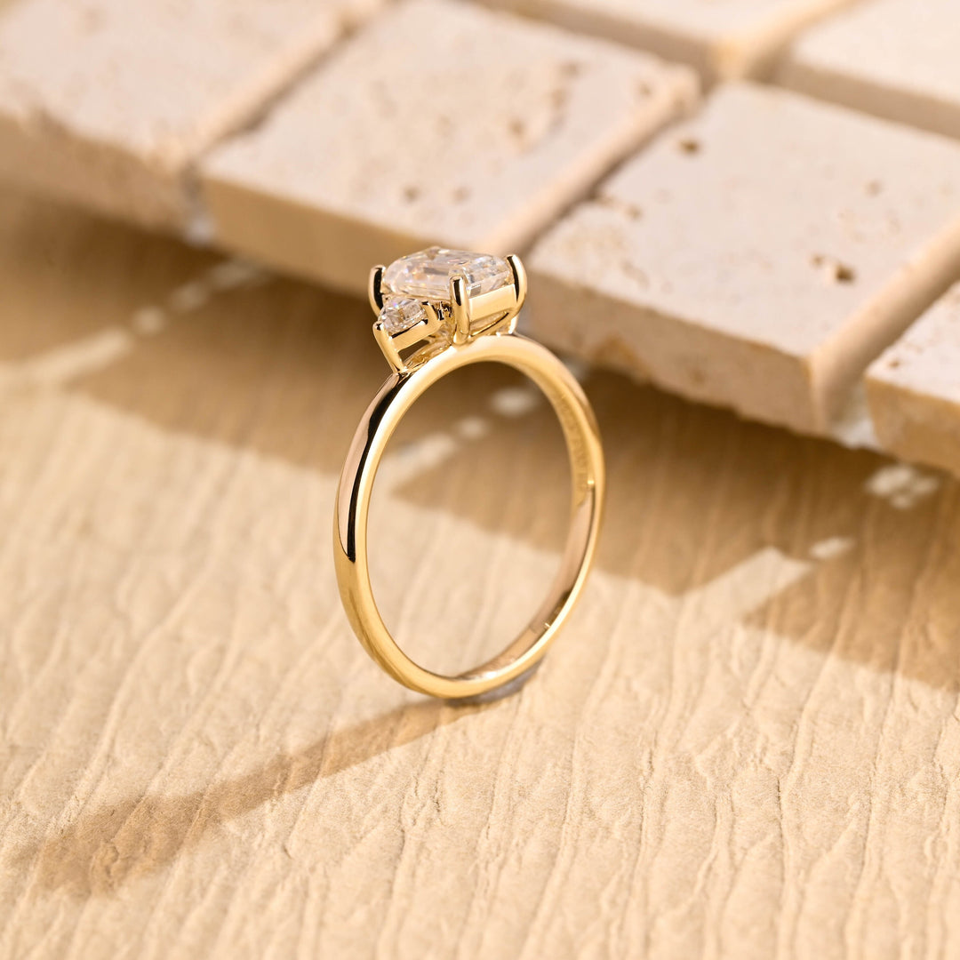 1.50ct-2.50ct Emerald Cut Lab Grown Diamond Three Stone Engagement Ring