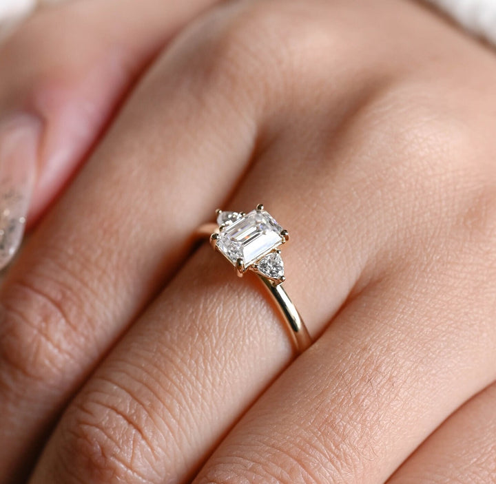 1.50ct-2.50ct Emerald Cut Lab Grown Diamond Three Stone Engagement Ring