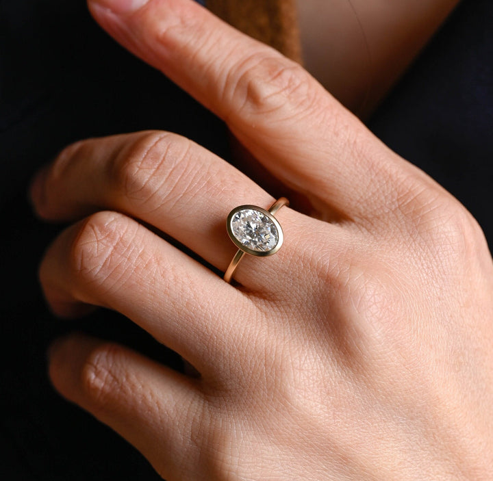 1.50ct-2.50ct Bezel Set Oval Cut Lab Grown Diamond Engagement Ring