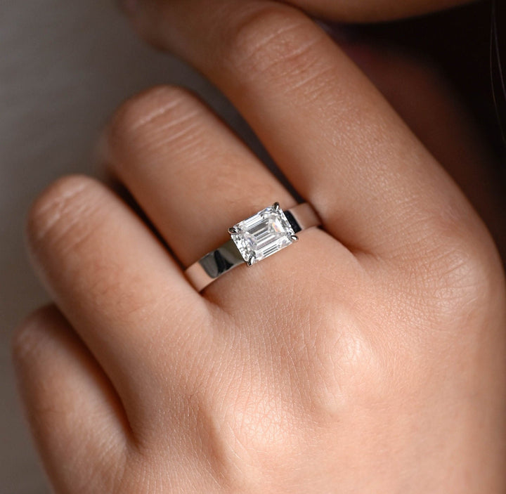 1.0ct-2.0ct East West Emerald Cut Lab Grown Diamond Engagement Ring