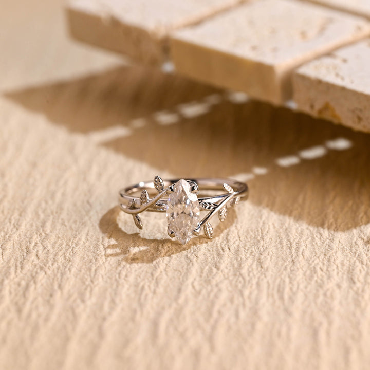 1.0ct-2.0ct Marquise Cut Lab Grown Diamond Art Ddeco Twig Engagement Ring