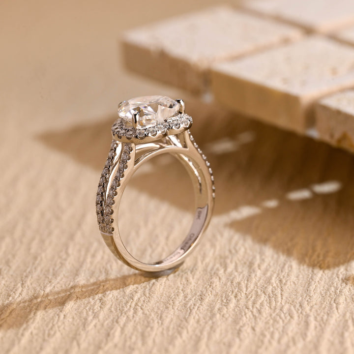 2.0ct-3.0ct Heart Cut Halo Lab Grown Diamond Split Shank Engagement Ring