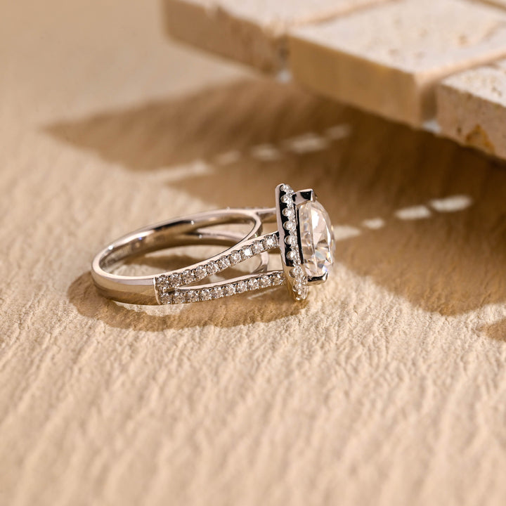 2.0ct-3.0ct Heart Cut Halo Lab Grown Diamond Split Shank Engagement Ring