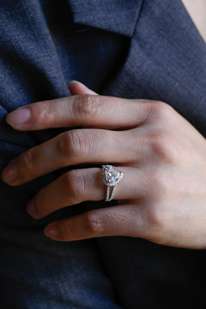 2.0ct-3.0ct Heart Cut Halo Lab Grown Diamond Split Shank Engagement Ring