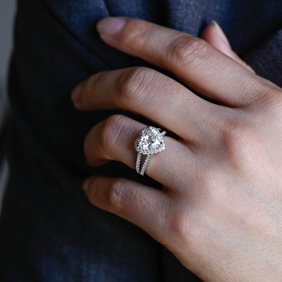 2.0ct-3.0ct Heart Cut Halo Lab Grown Diamond Split Shank Engagement Ring