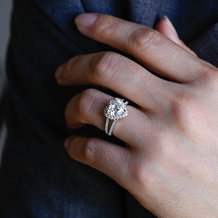 2.0ct-3.0ct Heart Cut Halo Lab Grown Diamond Split Shank Engagement Ring