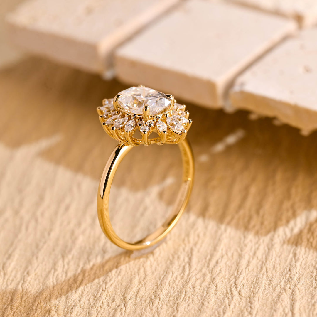1.50ct-2.50ct Oval Cut Lab Grown Unique Cluster Diamond Engagement Ring