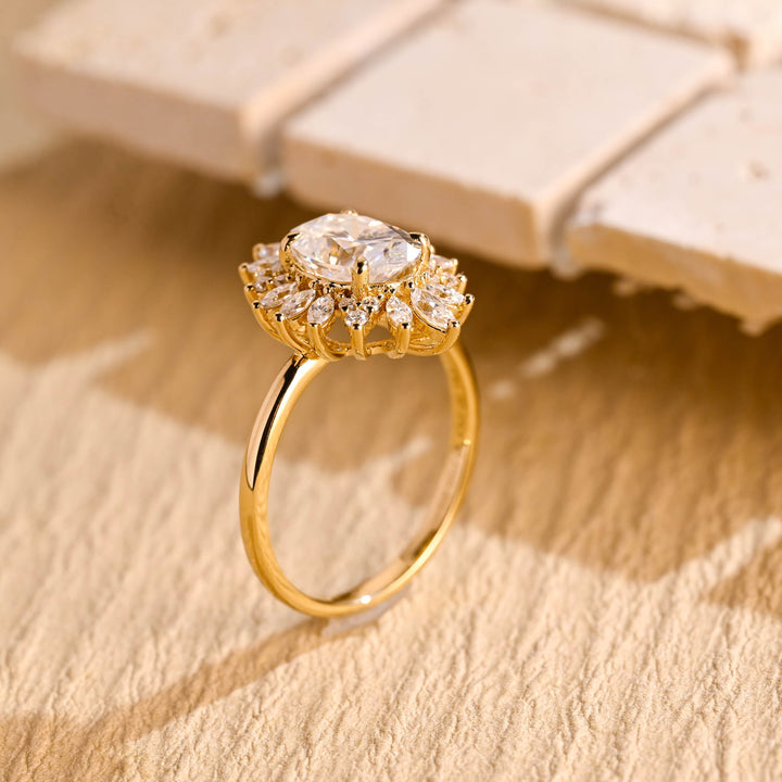 1.50ct-2.50ct Oval Cut Lab Grown Unique Cluster Diamond Engagement Ring