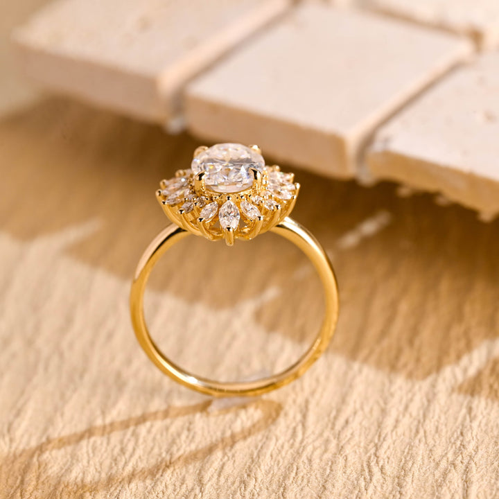 1.50ct-2.50ct Oval Cut Lab Grown Unique Cluster Diamond Engagement Ring