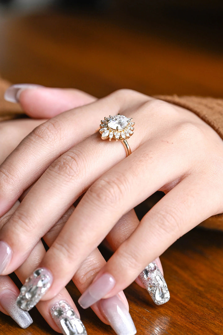 1.50ct-2.50ct Oval Cut Lab Grown Unique Cluster Diamond Engagement Ring