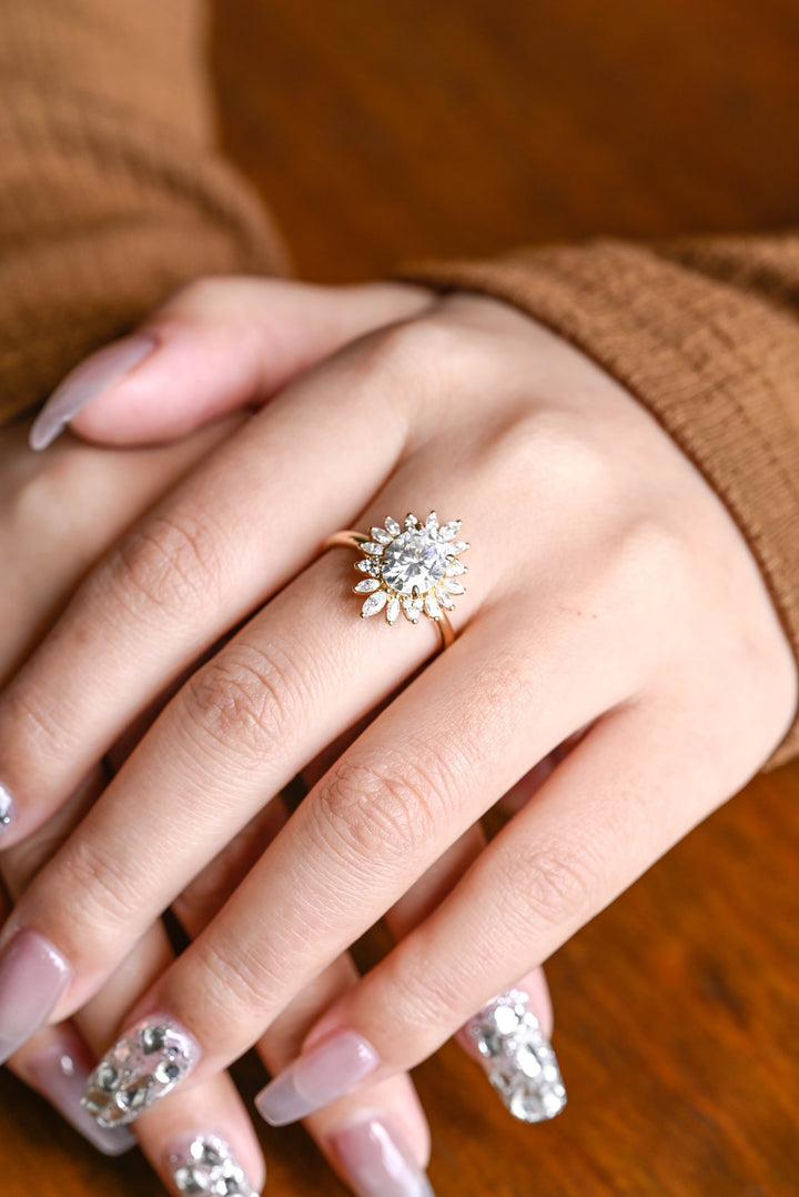 1.50ct-2.50ct Oval Cut Lab Grown Unique Cluster Diamond Engagement Ring