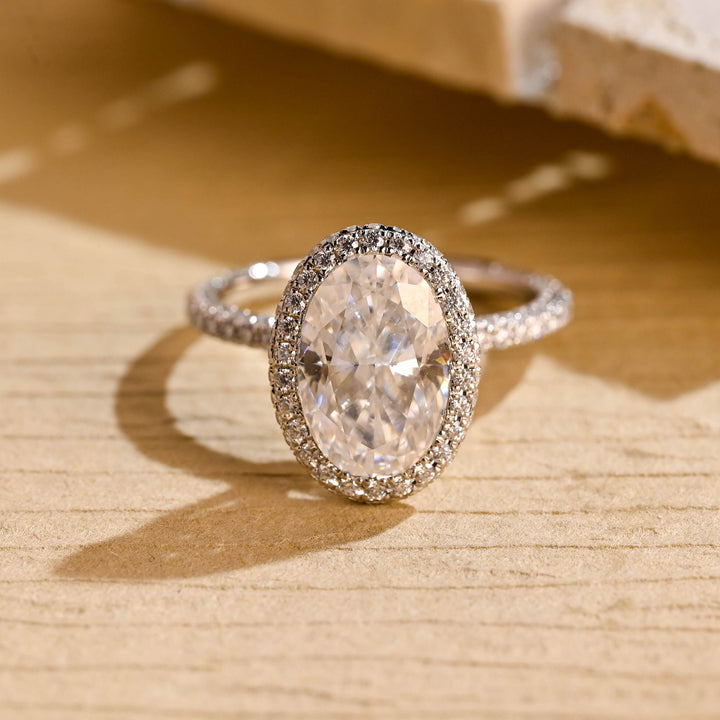 3.50ct-4.50ct Oval Cut Lab Grown Diamond Unique Halo Engagement Ring
