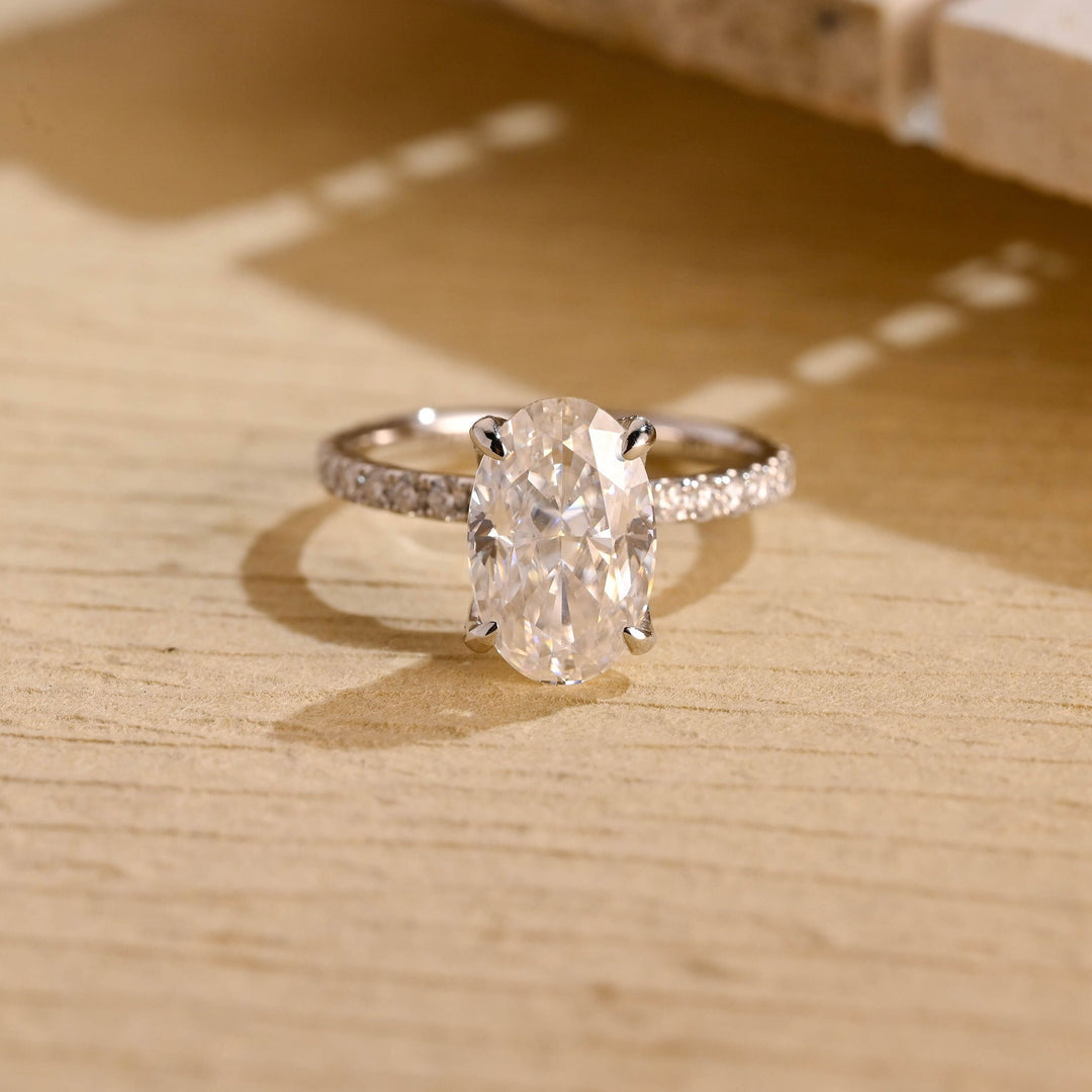 3.0ct-4.0ct Oval Cut Lab Grown Diamond Tulip Set Engagement Ring