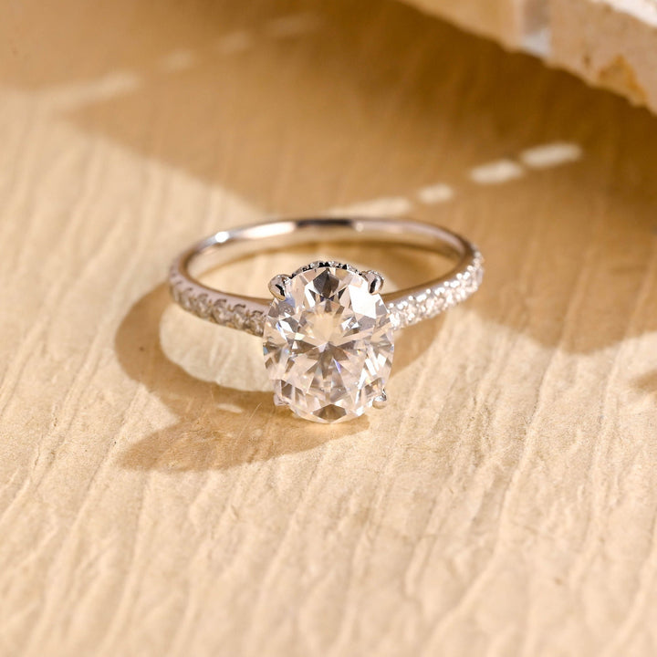 1.50ct-2.50ct Oval Cut Lab Grown Diamond Hidden Halo Engagement Ring