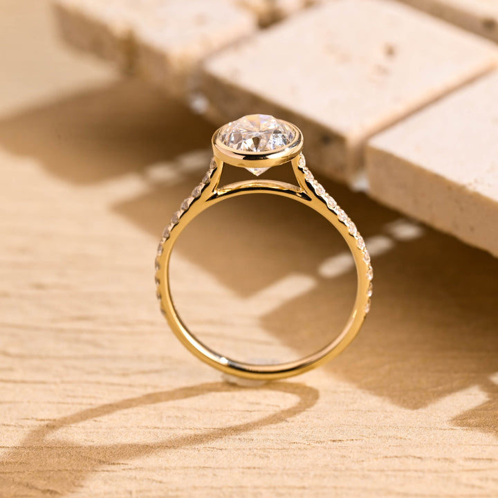 2.0ct-3.0ct Bezel Set Oval Cut Lab Grown Diamond Pave Engagement Ring