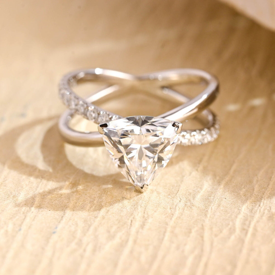 1.50ct-2.50ct Trillion Cut Lab Grown Diamond Crossover Engagement Ring