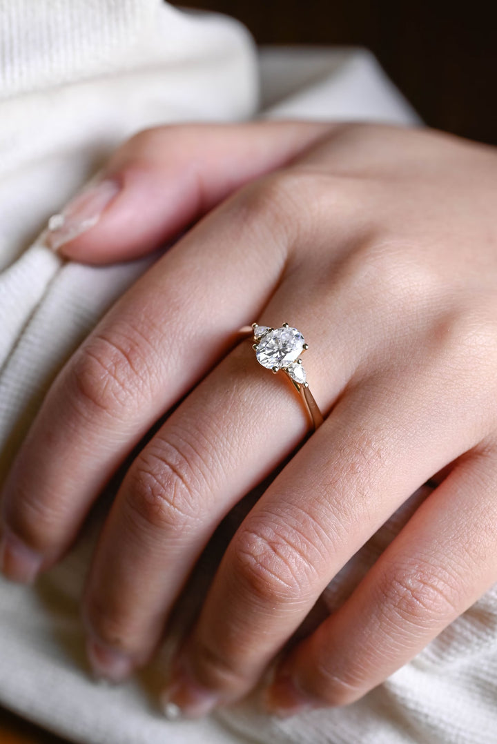 1.0ct-2.0ct Oval Cut Lab Grown Diamond Three Stone Engagement Ring