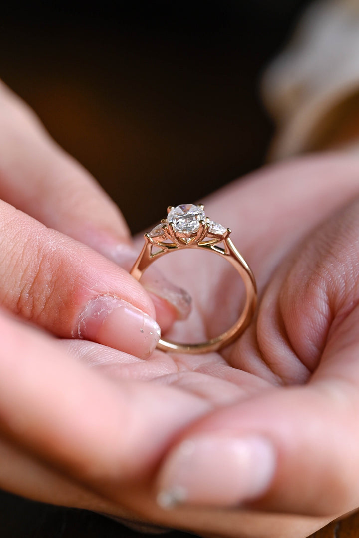 1.0ct-2.0ct Oval Cut Lab Grown Diamond Three Stone Engagement Ring
