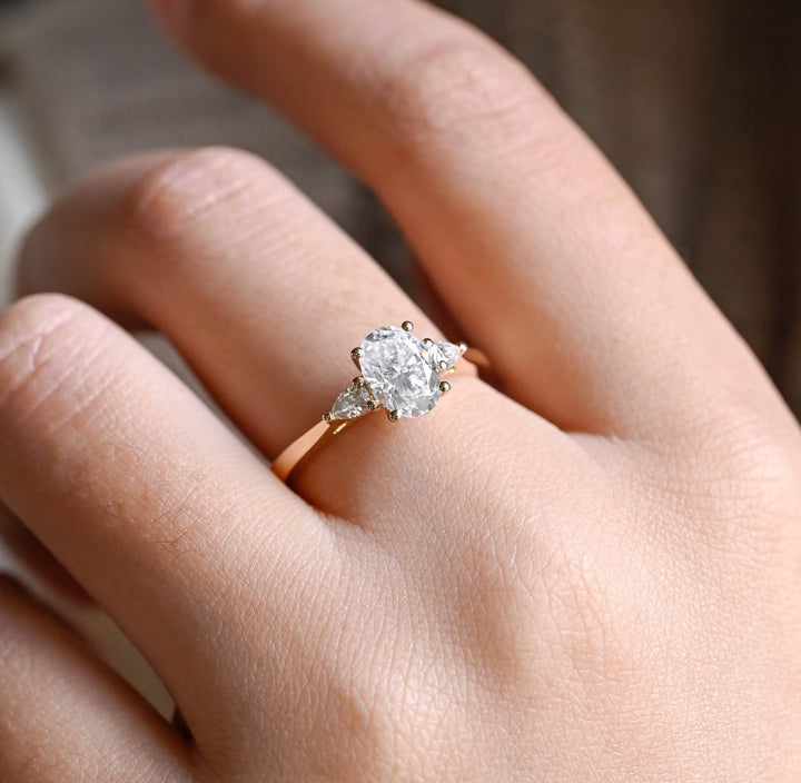 1.0ct-2.0ct Oval Cut Lab Grown Diamond Three Stone Engagement Ring