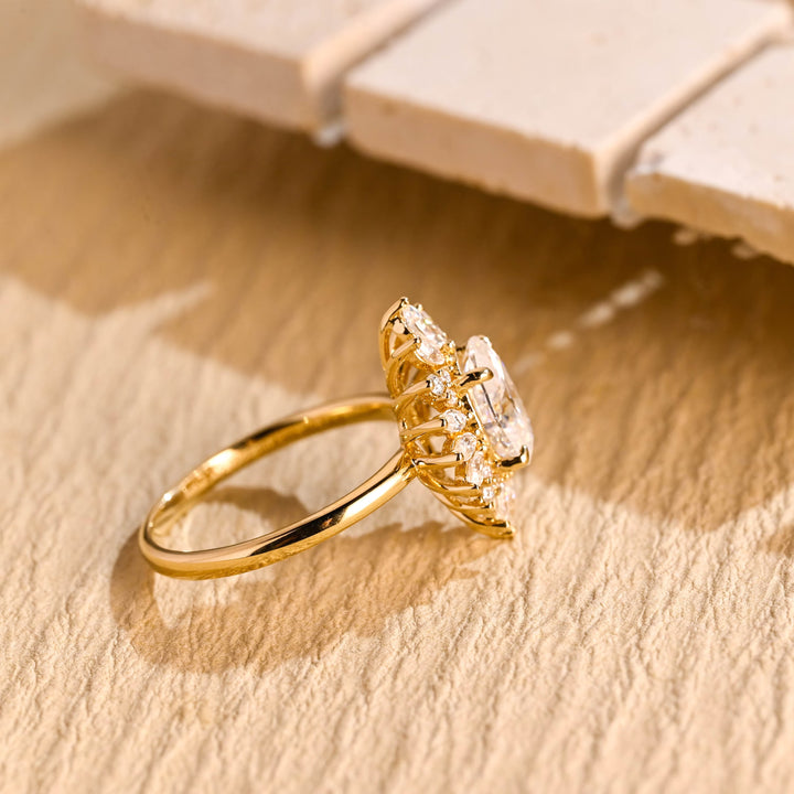 1.50ct-2.50ct Oval Cut Lab Grown Unique Cluster Diamond Engagement Ring